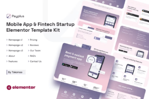 PAYPLUS | MOBILE APP & FINTECH STARTUP ELEMENTOR TEMPLATE KIT – تكنولوجيا وبرمجيات