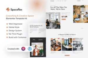 SPACEFLEX COWORKING & CREATIVE SPACE ELEMENTOR TEMPLATE KIT – إبداعي وفني