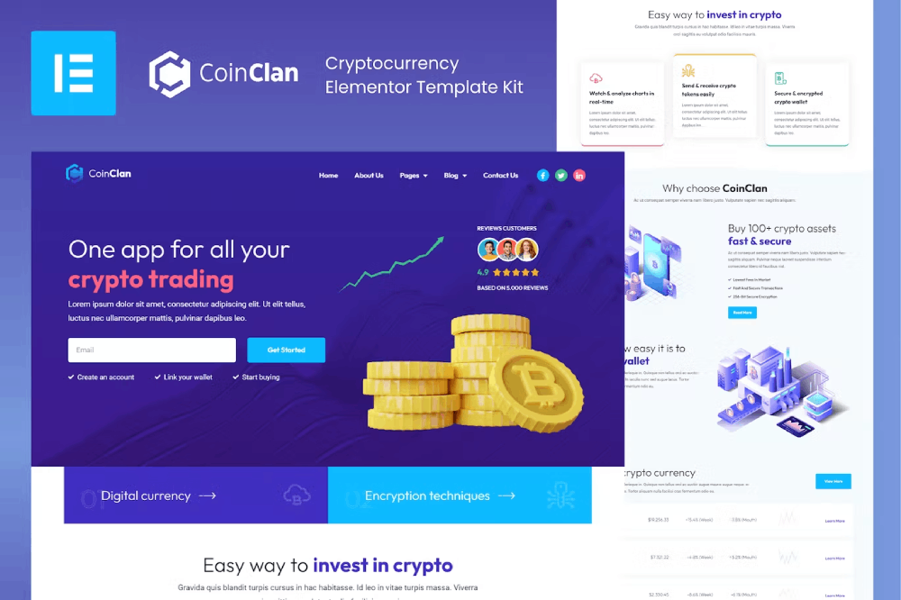 قالب كوينكلان للعملات الرقمية والبلوك تشين